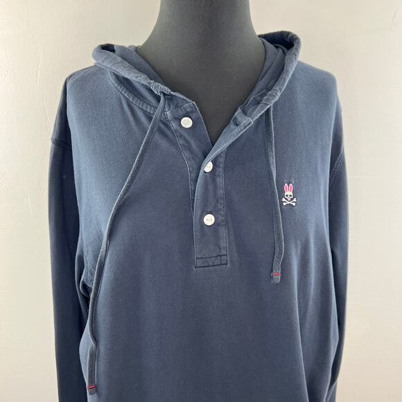 Psycho Bunny Robert Godley Navy Blue Hoodie Logo Pockets Drawstring Size L Large - Picture 3 of 10